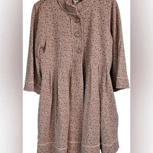 IVY JANE boho style pink long jacket floral chunky buttons pleated waist NWT - Picture 10 of 15